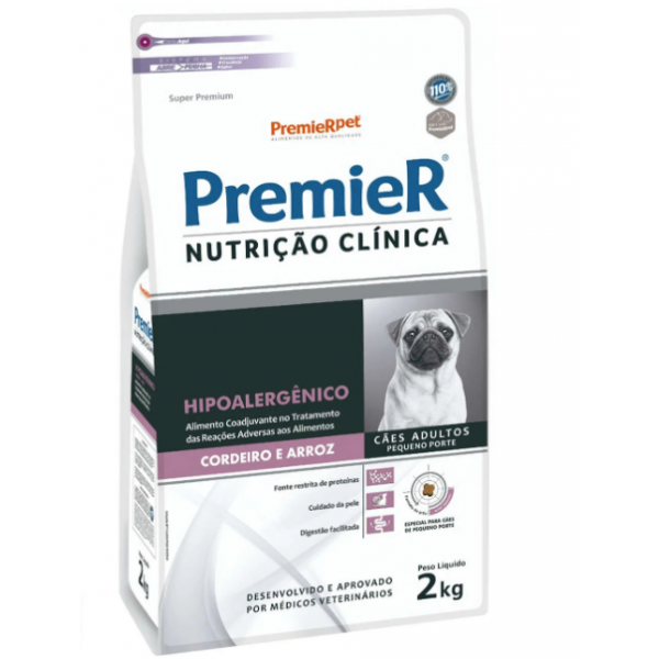 Ração Premier Nutrição Clínica Hipoalergênico Cordeiro e Arroz para Cães Adultos Pequeno Porte 2kg