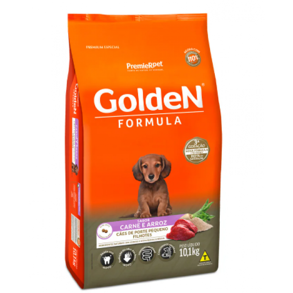 Ração Golden Fórmula Mini Bits para Cães Filhotes de Porte Pequeno Sabor Carne e Arroz