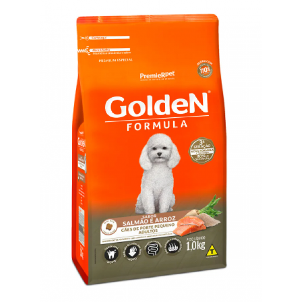 Ração Golden Formula Mini Bits Cães Adulto pequeno porte Salmão Arroz 1kg