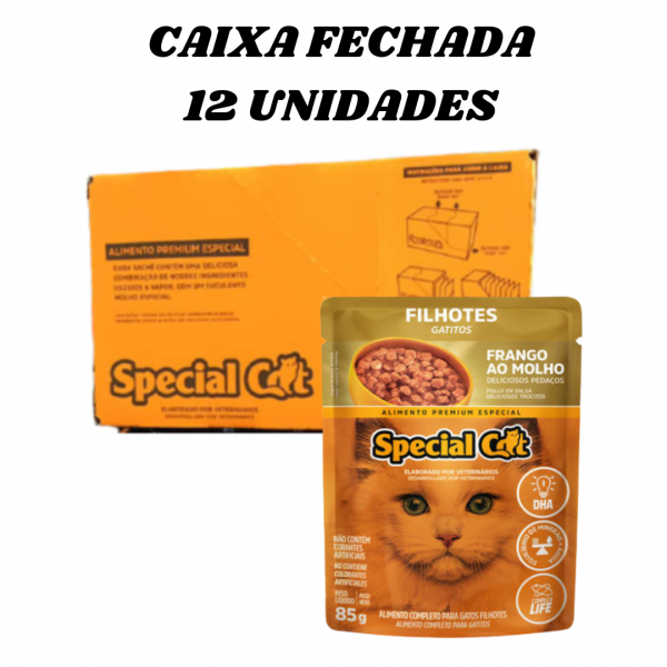 12 unidades Sache alimento úmido gatos Premium super saudável sachê special cat Filhotes Frango