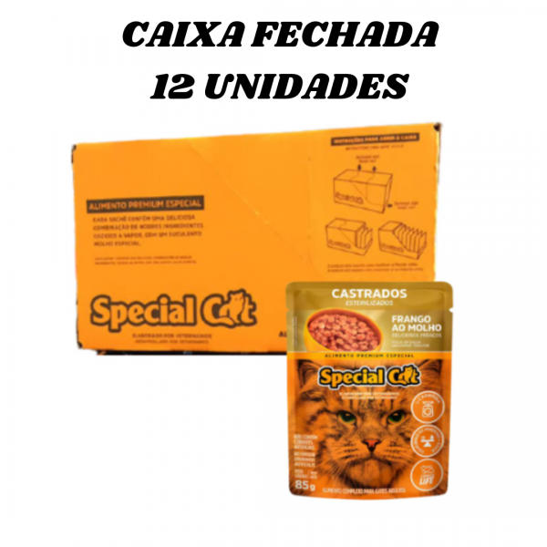 12 unidades Sache alimento úmido gatos Premium super saudável sachê special cat Castrados frango