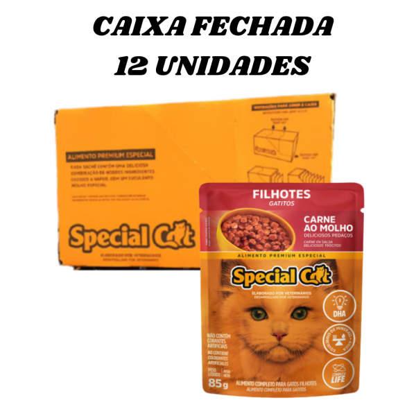 12 unidades Sache alimento úmido gatos Premium super saudável sachê special cat Filhotes Carne