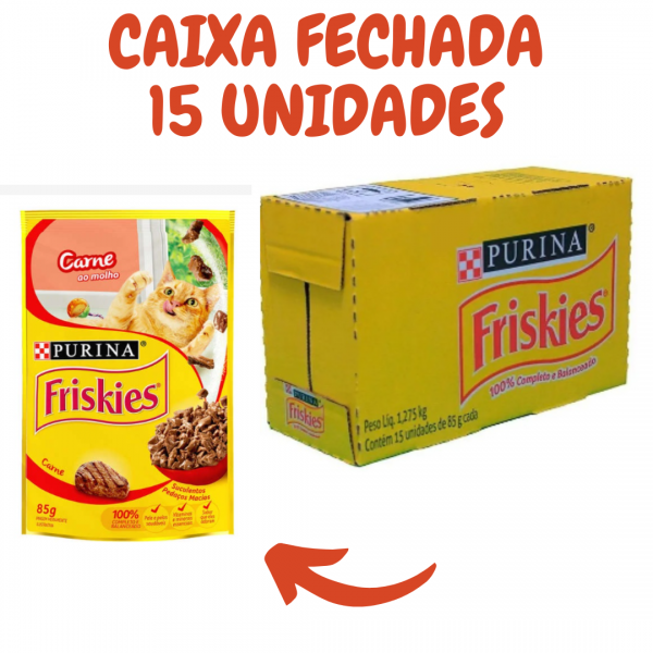 Sachê Friskies Carne 85g caixa fechada com 15 Unidades 