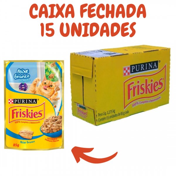 Sachê Friskies Peixe branco  85g caixa fechada com 15 Unidades 