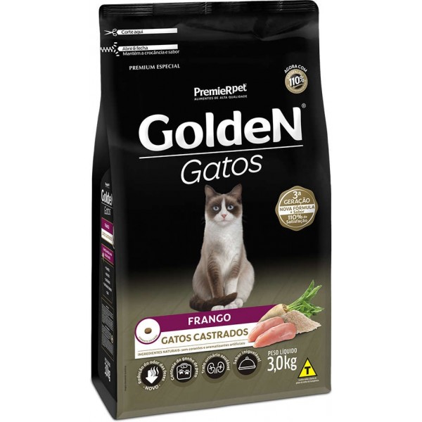 Ração Seca PremieR Pet Golden Gatos Adultos Castrados Frango 3kg