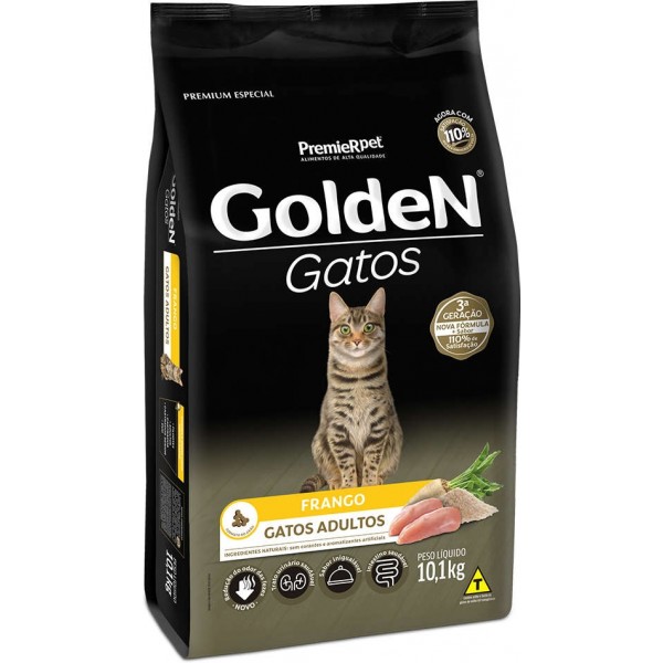 Ração para Gatos Golden Gatos Frango Adultos 10,1Kg