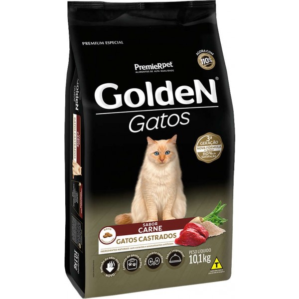 Ração Seca PremieR Pet Golden Gatos Adultos Castrados Carne 3kg