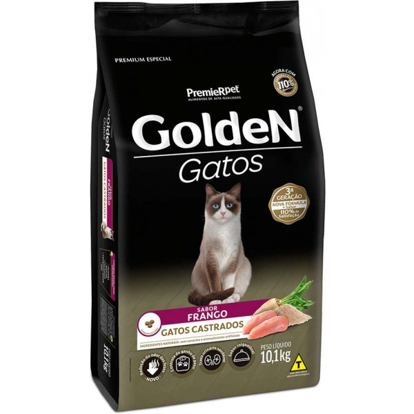 Ração Golden para Gatos Adultos Castrados Sabor Frango 10,1kg