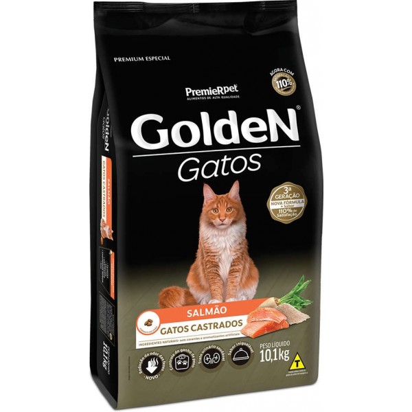 Ração Seca PremieR Pet Golden Salmão para Gatos Adultos Castrados 10,1kg
