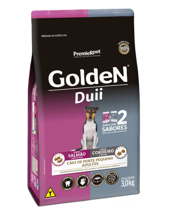 Ração Golden Duii Mini Bits para Cães Adultos de Porte Pequeno Sabor Salmão com Ervas e Cordeiro com Arroz - 3kg