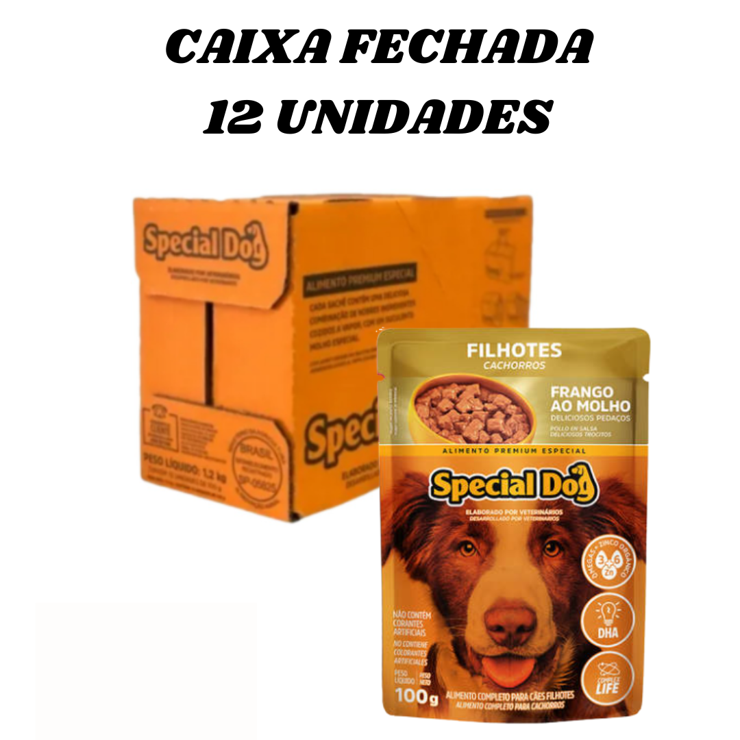 12 unidades Ração úmida Sache Premium Special Dog para cães Filhotes frango