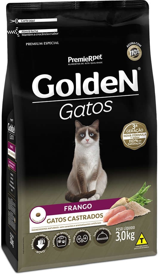 Ração Seca PremieR Pet Golden Gatos Adultos Castrados Frango 3kg
