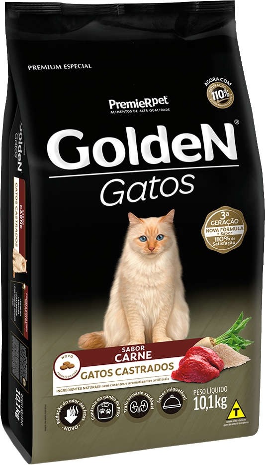 Ração Seca PremieR Pet Golden Gatos Adultos Castrados Carne 3kg