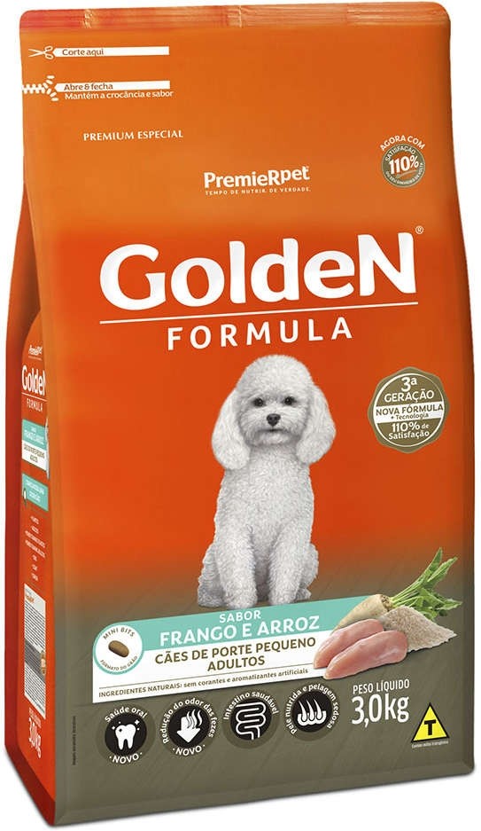 Ração Premier Golden Formula Cães Adultos Frango e Arroz Mini Bits 3kg