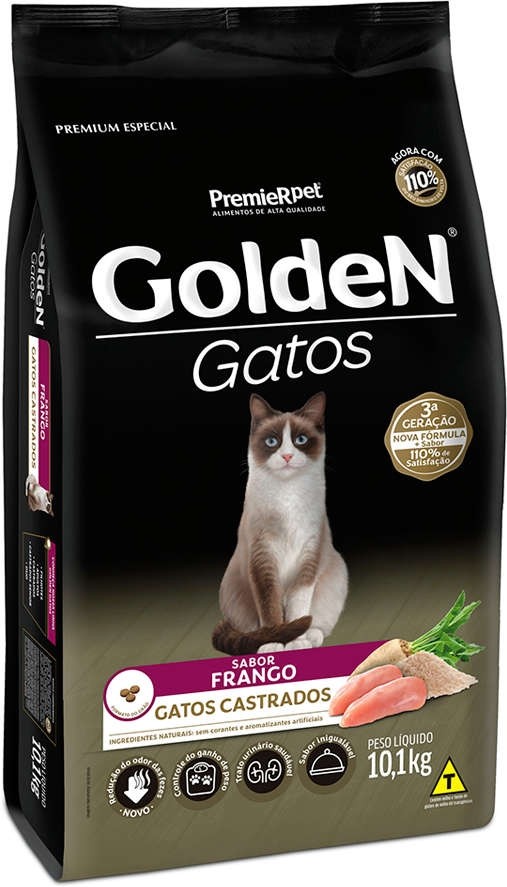 Ração Golden para Gatos Adultos Castrados Sabor Frango 10,1kg