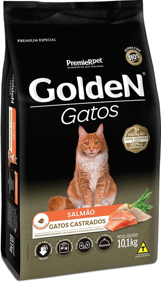 Ração Seca PremieR Pet Golden Salmão para Gatos Adultos Castrados 10,1kg